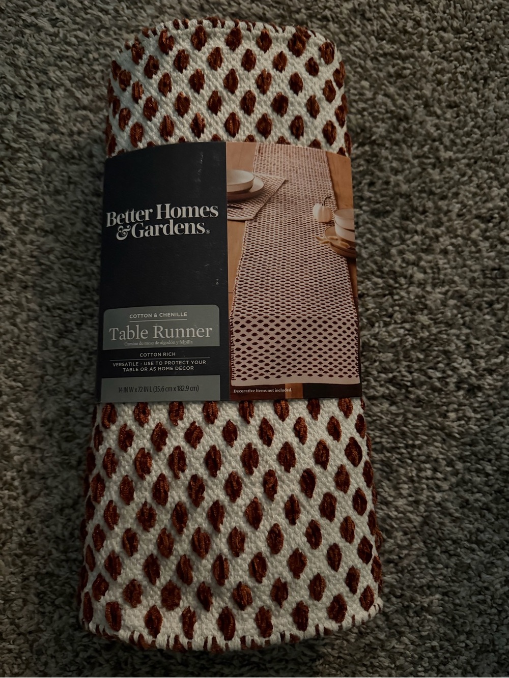 Better Homes And Gardens White Chenille Table Runner with Rust Accents